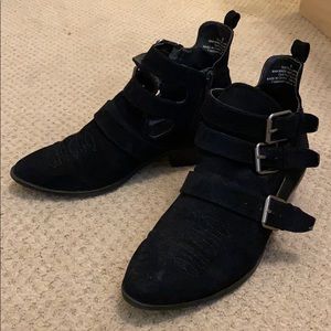 Black universal threat suede ankle booties